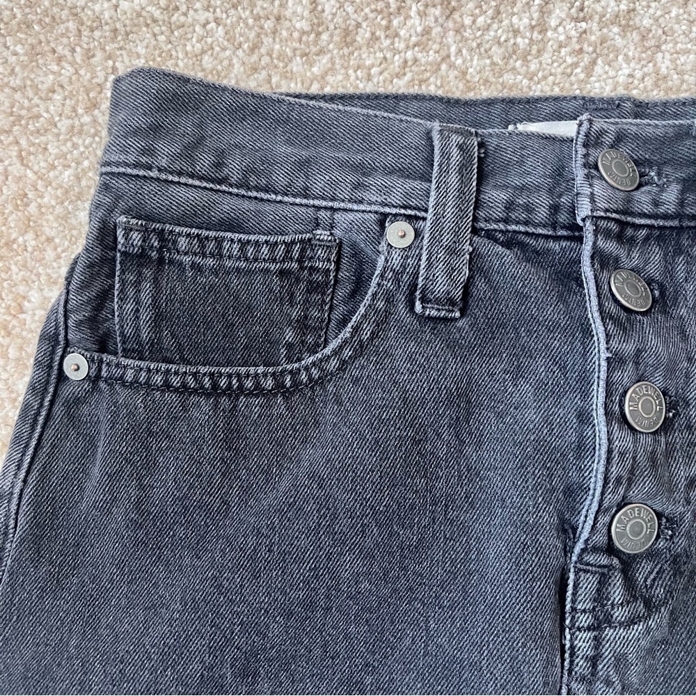 Madewell Black Rigid Denim A-Line Distressed Mini Skirt Size 25 - Picture 4 of 13